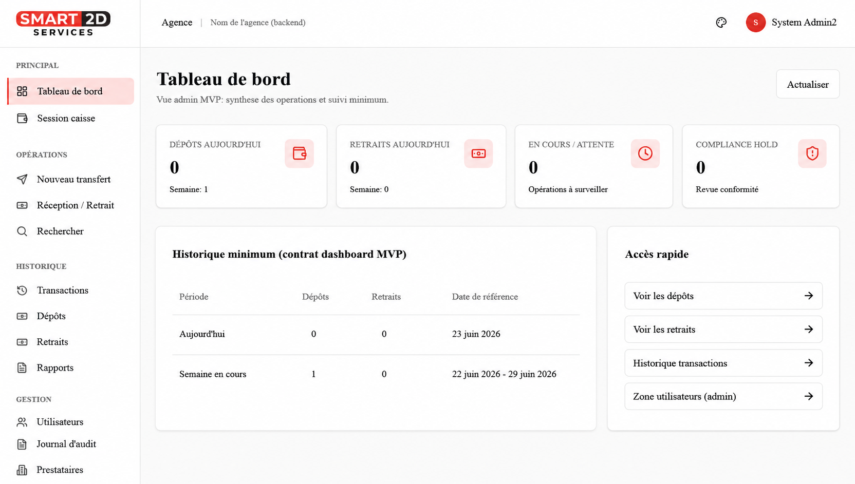 Dashboard Smart Transfert — centralisation et opérations